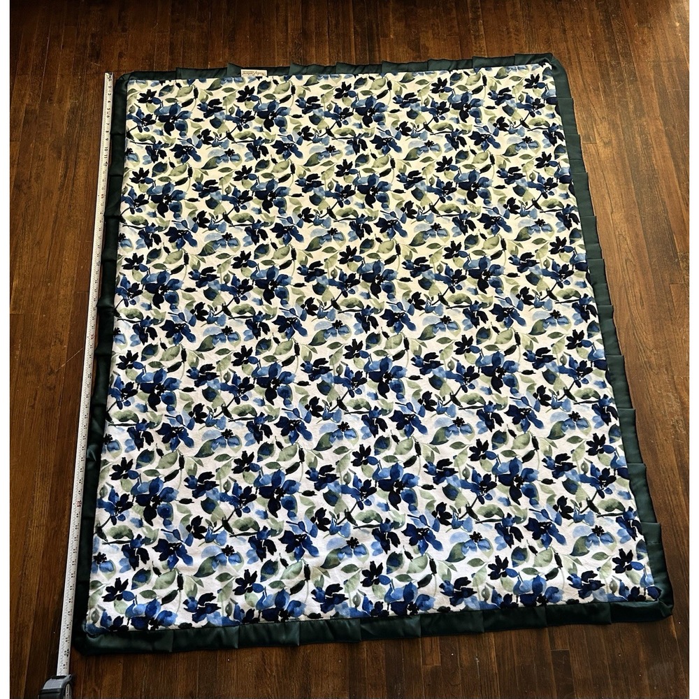 Minky Coutour Adult Satin Green Trim blue navy & green botanical pattern